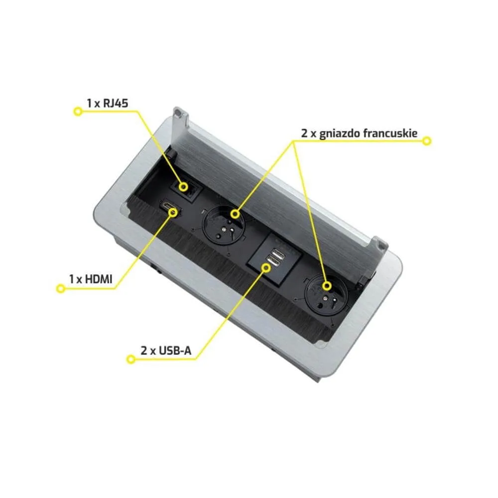 INBOX srebrny 2x gniazdo FR, 2xUSB, 1xRJ45, 1xHDMI