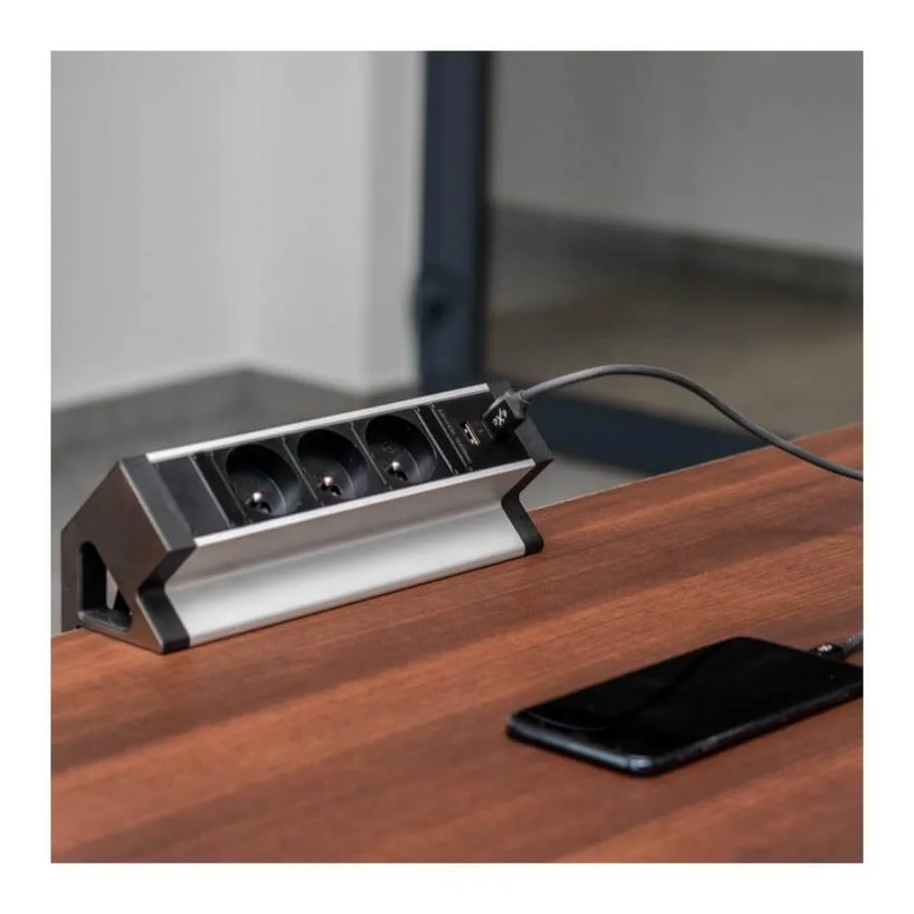 DESK BOX aluminium, 3 x gniazdo FR, 2 x USB typ A,