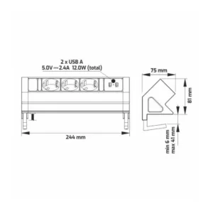 DESK BOX aluminium, 3 x gniazdo FR, 2 x USB typ A, - obrazek 6
