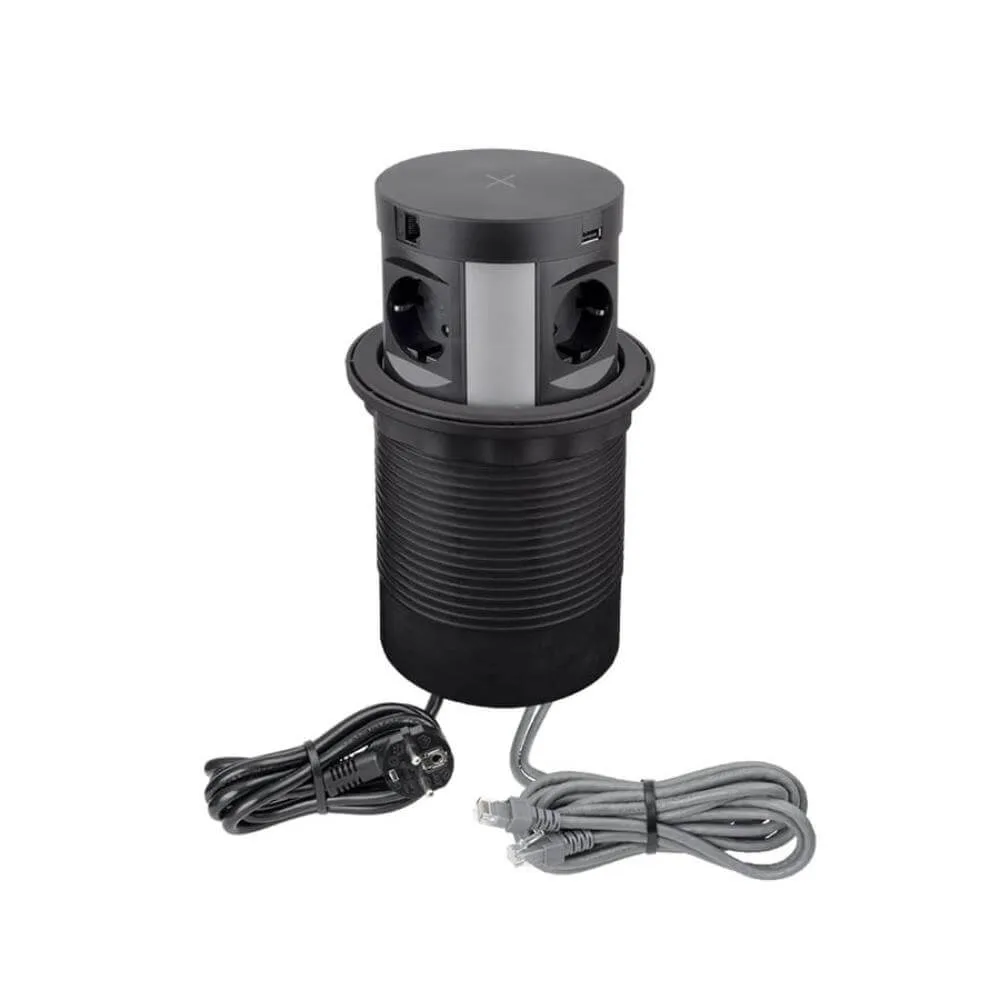 MULTI BOX, czarny, 4 x gniazdo SCHUKO, 2 x USB typ