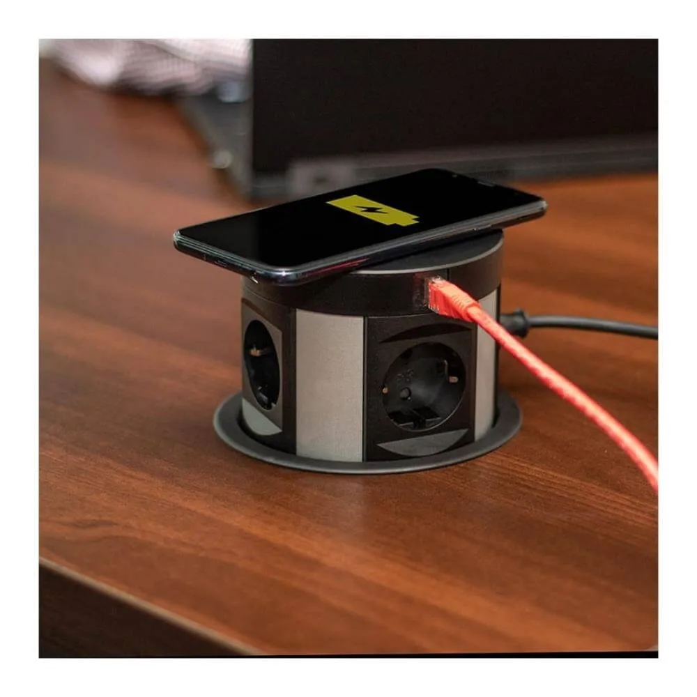 MULTI BOX, czarny, 4 x gniazdo SCHUKO, 2 x USB typ