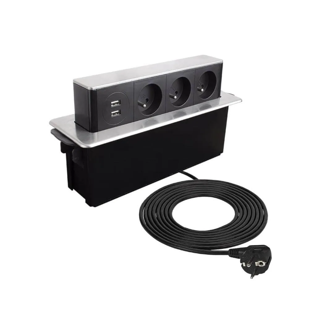 HOP BOX stal drapana 3 x gniazdo FR, 2 x USB typ A