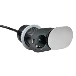 SLIDE BOX, 1xSchuko 1xUSB stainless steel cap - obrazek 1
