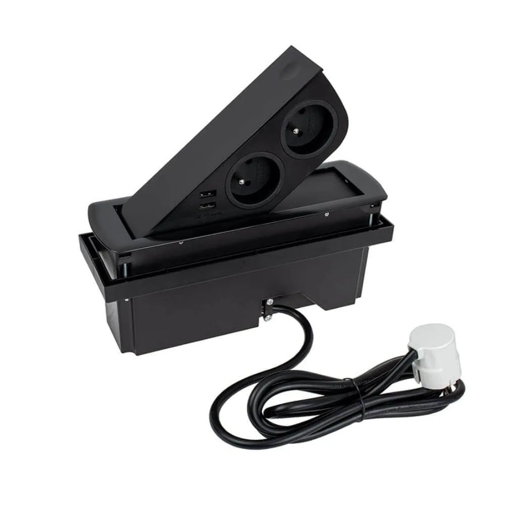 CIZOBOX czarny, 2 x gniazdo FR, 2 x USB, przewód z
