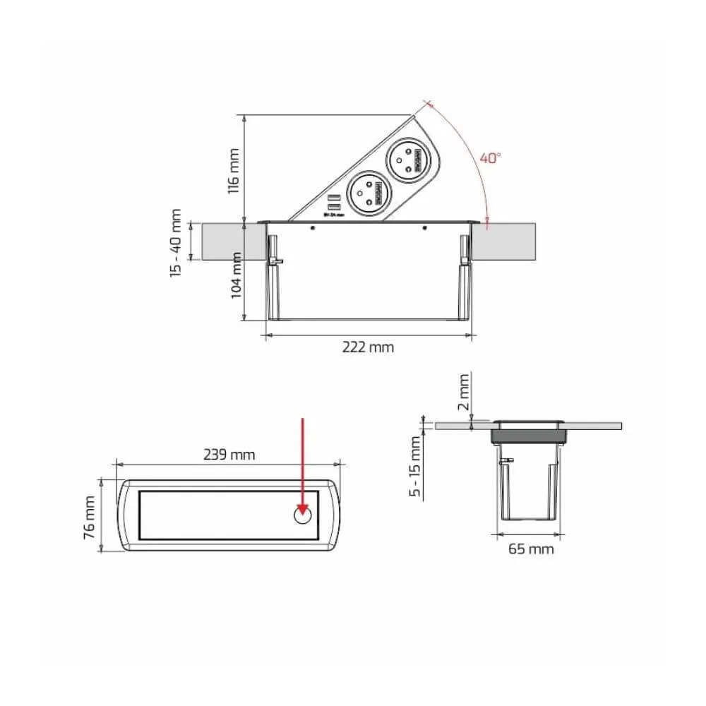 CIZOBOX czarny, 2 x gniazdo FR, 2 x USB, przewód z