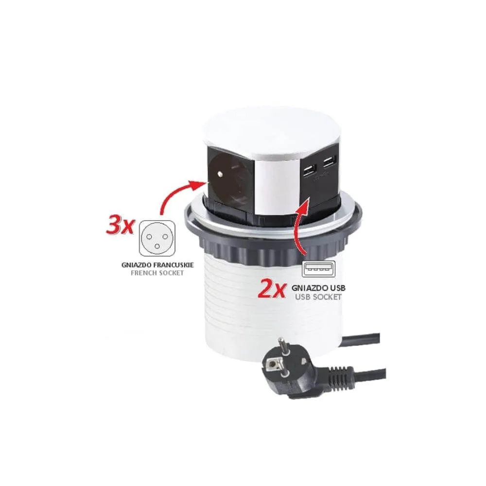TETRA BOX aluminium, 3x gniazdo Francuskie + 2xUSB