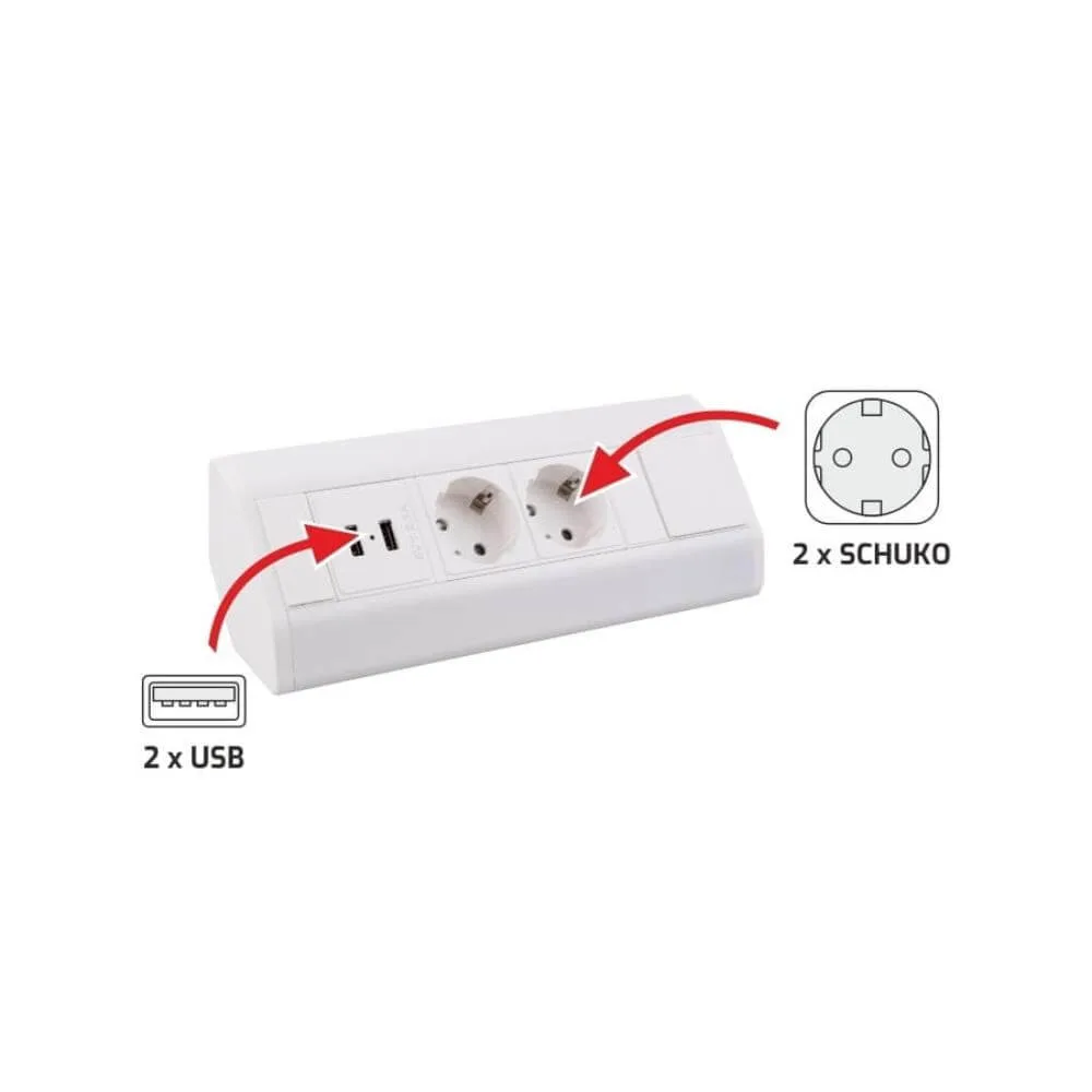CORNER BOX BIAŁY 2x gniazdo schuco + 2xUSB, przewó