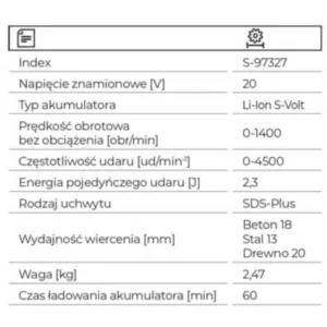 97327 Młotowiertarka RHS20-18BL STALCO S-VOLT - obrazek 3