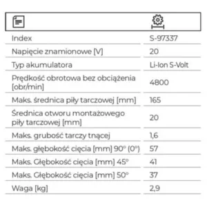 97337 PILARKA TARCZOWA RĘCZNA AKUMULATOROWA CSS20-165BL STALCO S-VOLT - obrazek 3