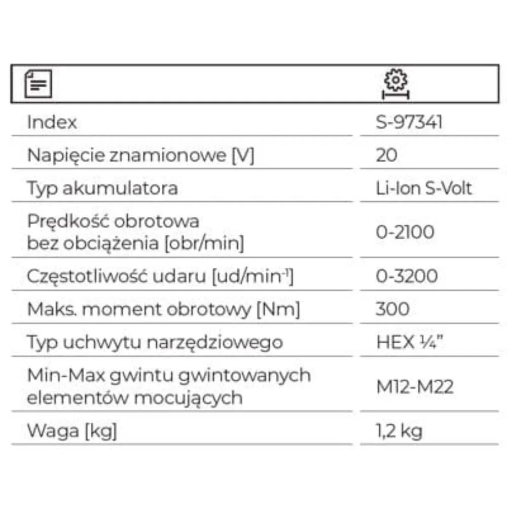 97341 ZAKRĘTARKA UDAROWA AKUMULATOROWA ISS20-300BL STALCO S-VOLT
