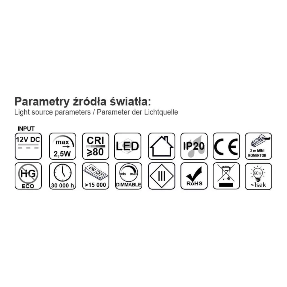 SQUARE 3 oprawa LED, 2,5W 12VDC 9pkt, NEUTRALNA kw
