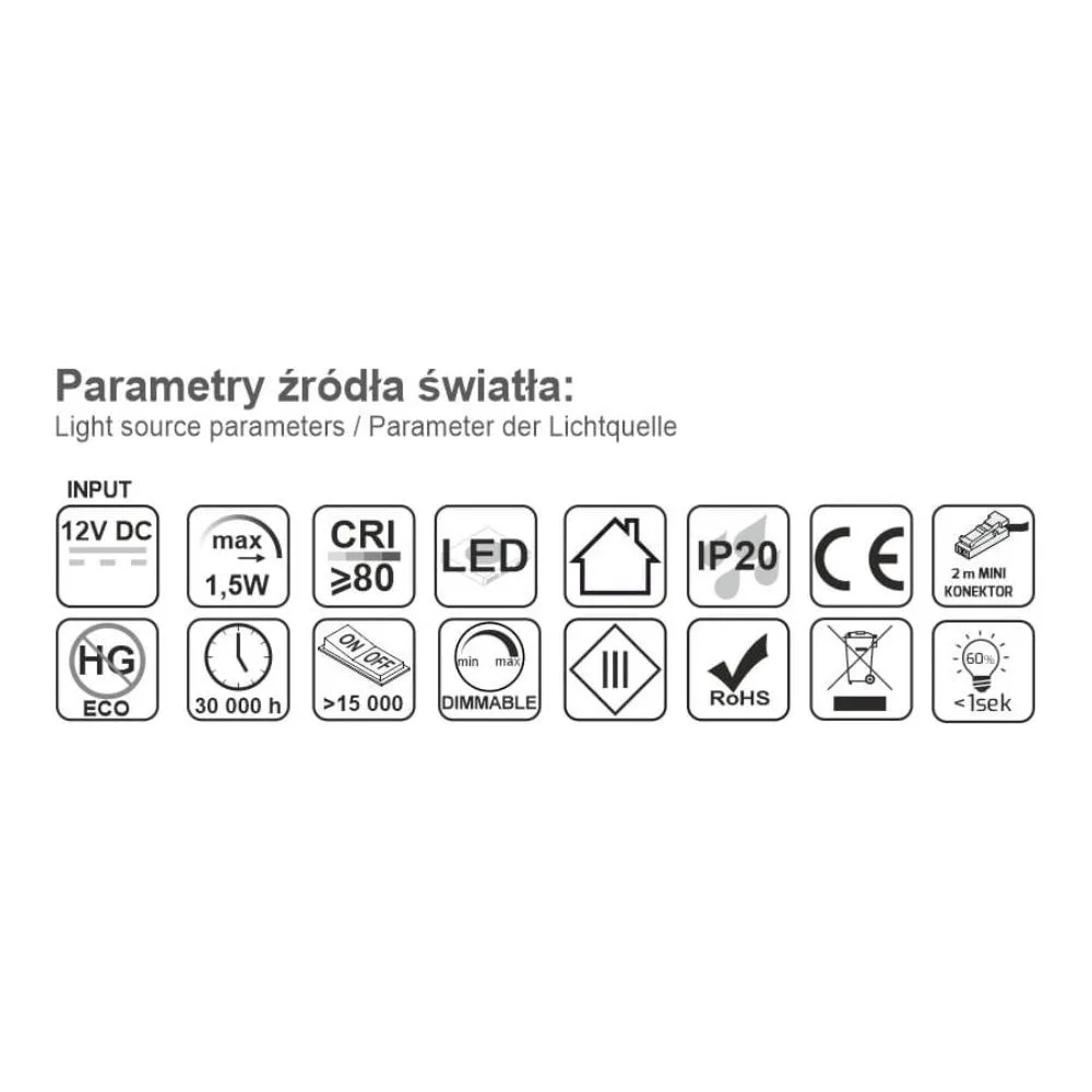 SQUARE 2 oprawa LED, 1,5W 12VDC 16pkt, NEUTRALNY k