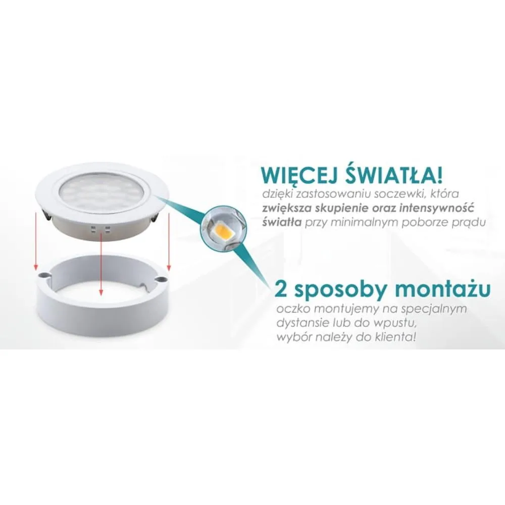 OVAL LED z dystansem 12VDC, 2,0W BIAŁY, 6000K, 2m