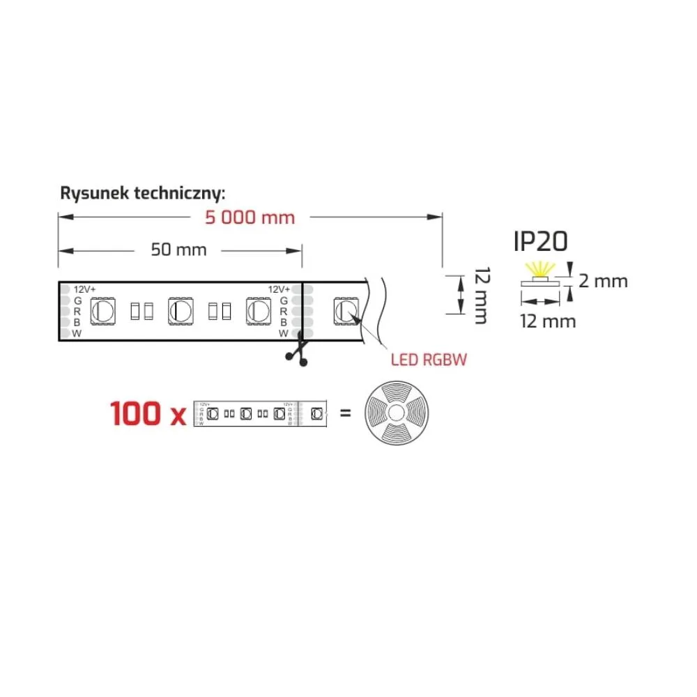 TAŚMA ROLKA IP45 RGB 300 LED dł 5m szer 10mm, 3pk