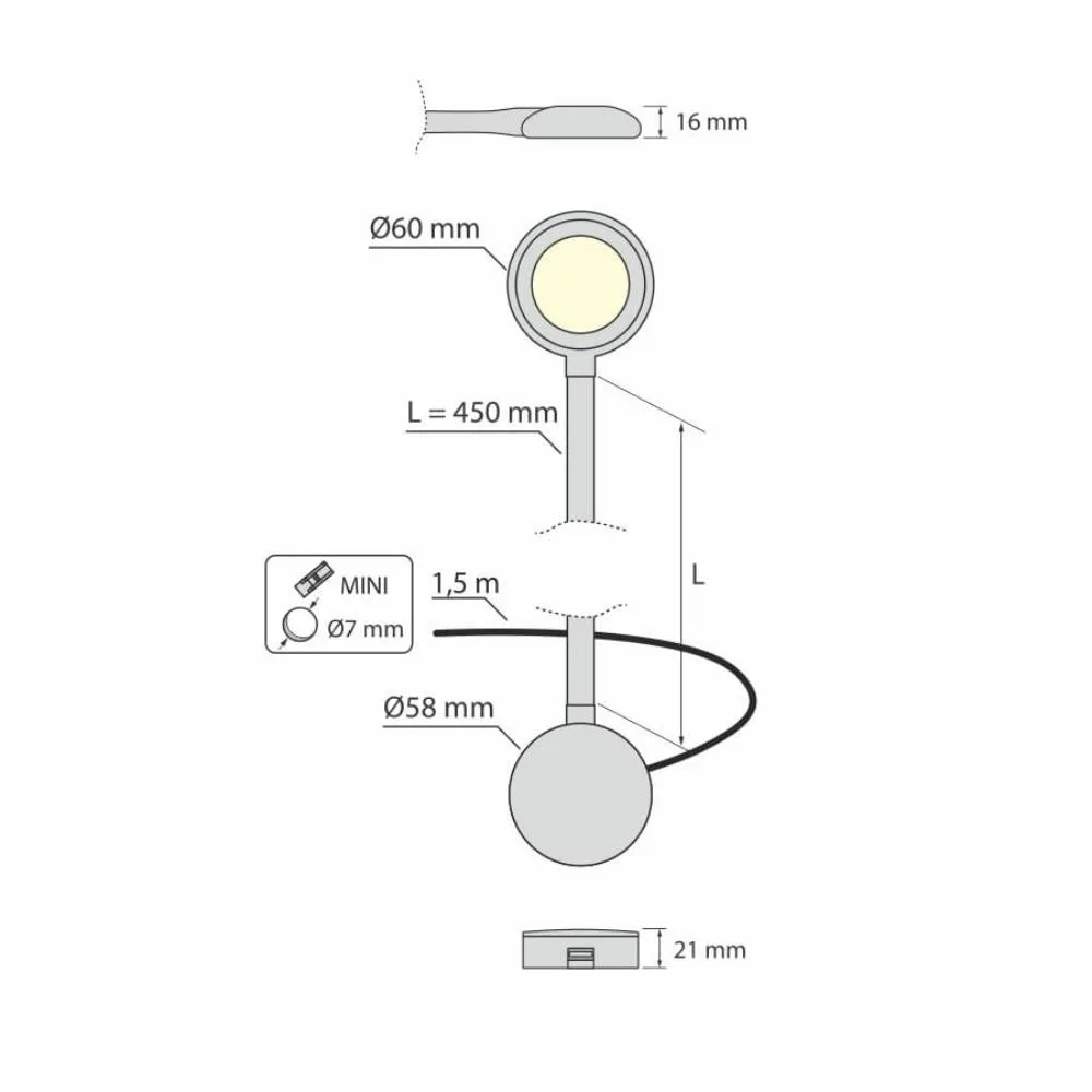 Modus TOUCH 2xUSB czarny, 2,1W 12VDC, biała ciepła