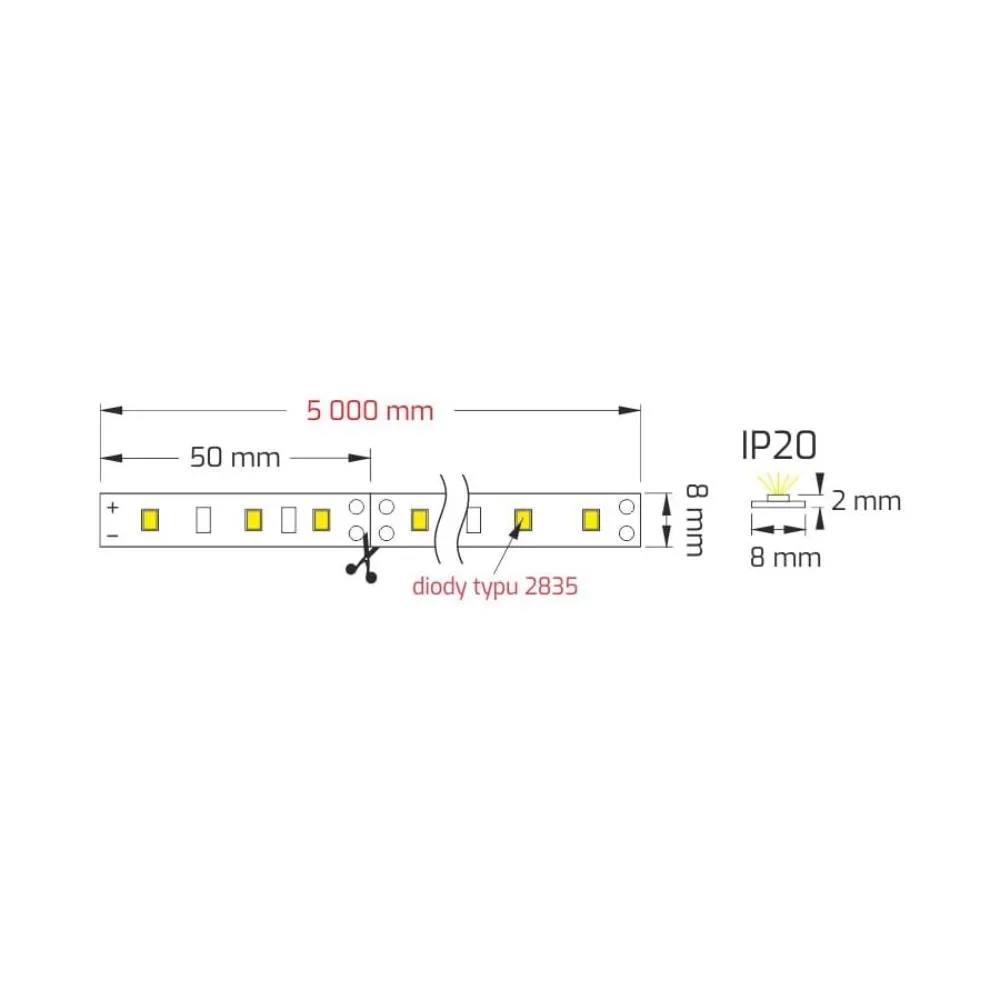 TAŚMA COB dł 5m IP20 512 LED/m szer 8mm, biała cie