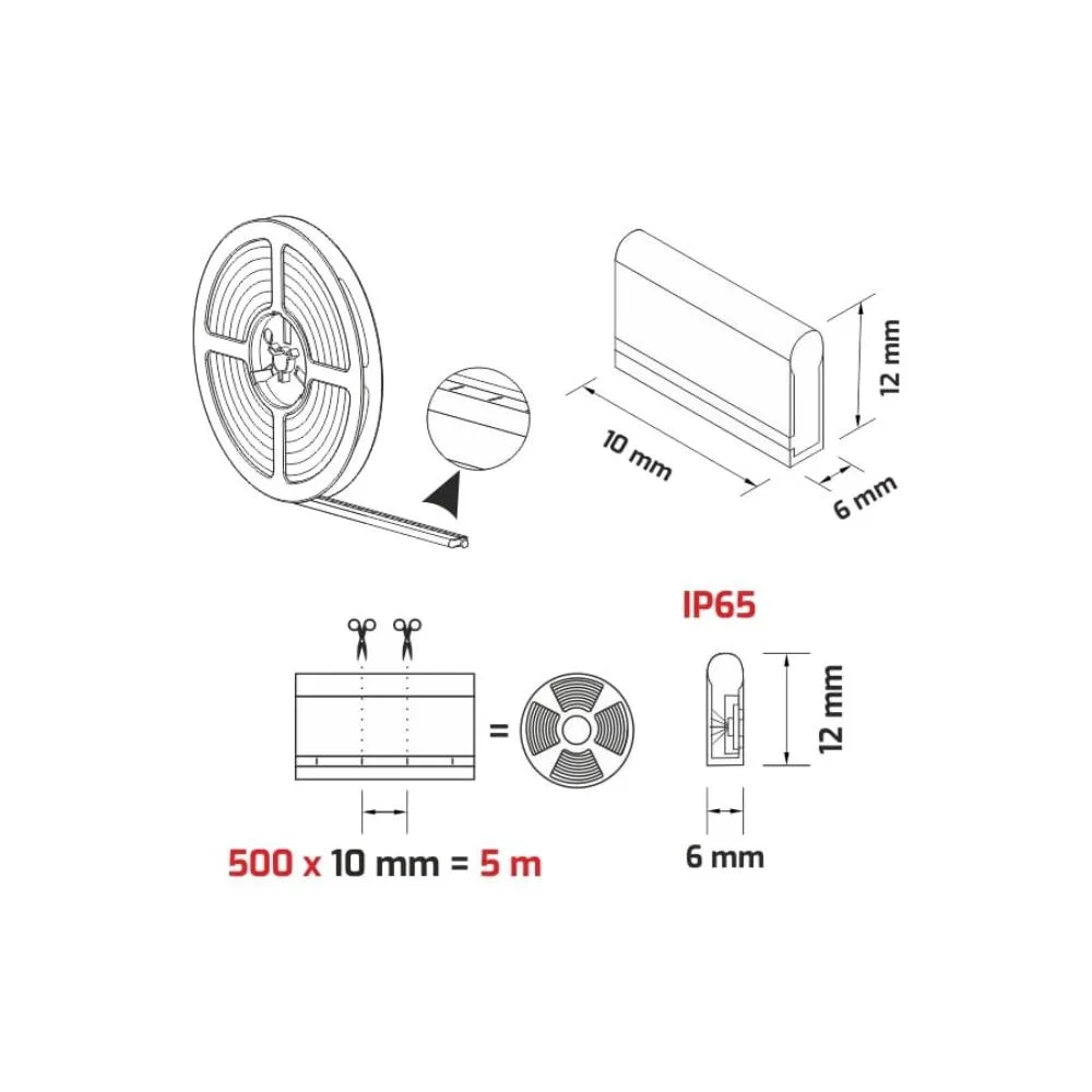 Taśma LED Neon Flex, IP65, dł. 5m, 1pkt/1cm, biała