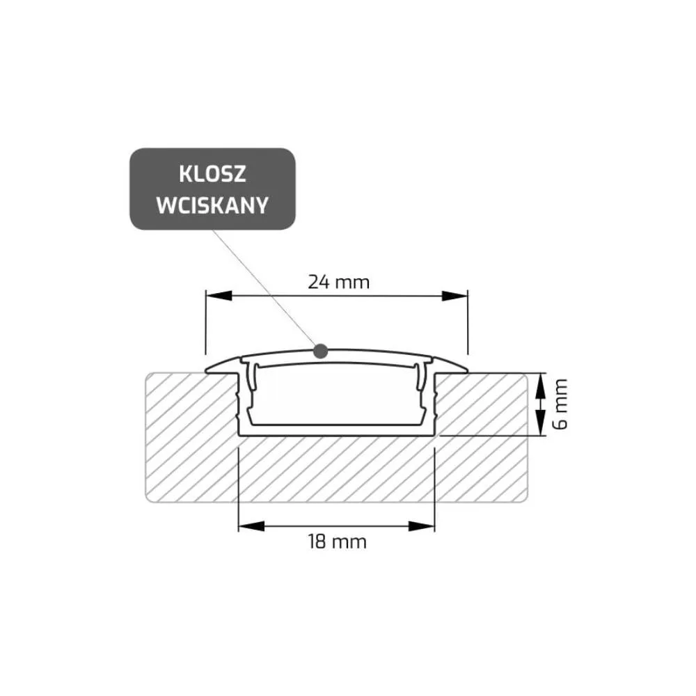 PROFIL INLINE Z LED 2M, WPUSZCZANY ALUMINIUM, TRAN