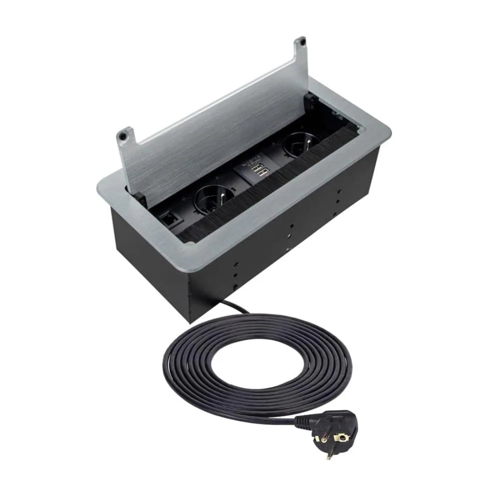 INBOX czarny 2x gniazdo FR, 2xUSB, 1xRJ45, 1xHDMI,