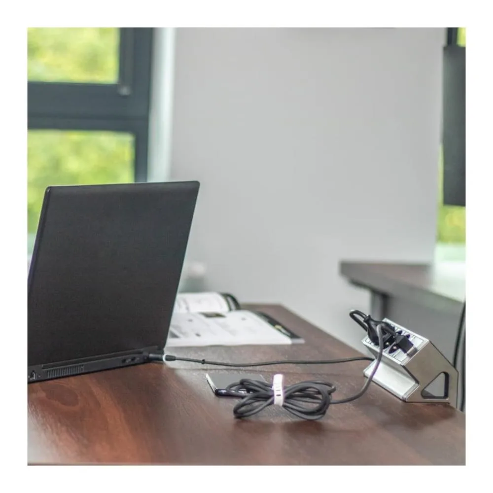 DESK BOX aluminium, 3 x gniazdo SCHUKO, 2 x USB ty