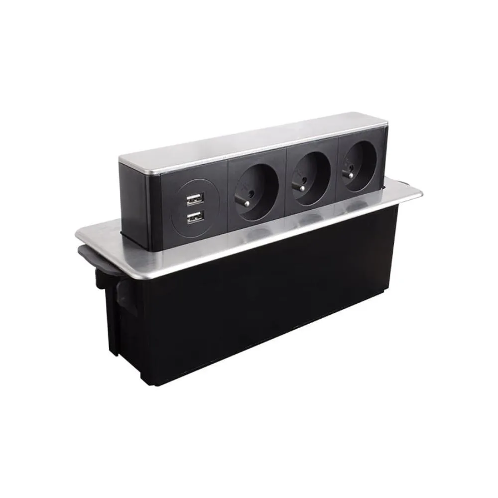 HOP BOX stal drapana 3 x gniazdo SCHUKO, 1 x USB t