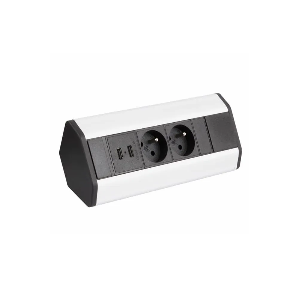 CORNER BOX aluminium 2x gniazdo z bolcem + 2xUSB,