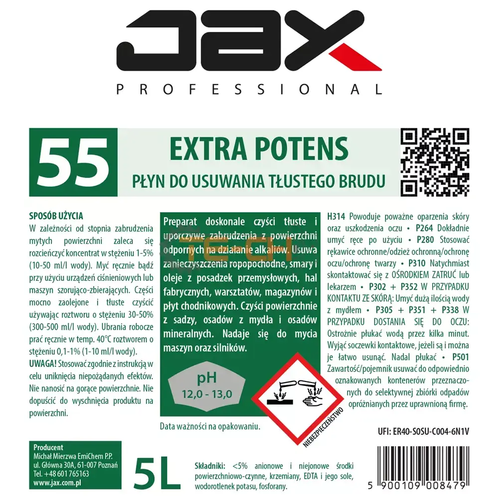 JAX55 5L x4 PREPARAT DO USUWANIA TŁUSTEGO BRUDU