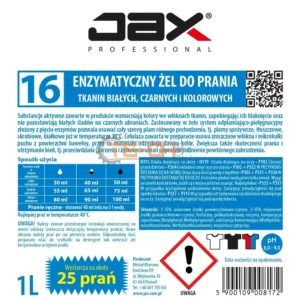 JAX16 1L ENZYMATYCZNY ŻEL DO PRANIA TKANIN BIAŁYCH, CZARNYCH, KOLOROWYCH - obrazek 4