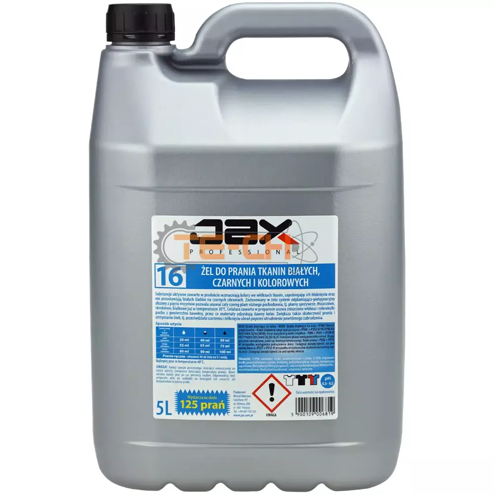 JAX16 5L x4 ENZYMATYCZNY ŻEL DO PRANIA TKANIN BIAŁYCH, CZARNYCH, KOLOROWYCH