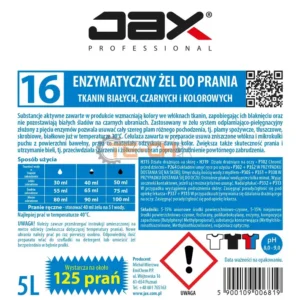 JAX16 5L x4 ENZYMATYCZNY ŻEL DO PRANIA TKANIN BIAŁYCH, CZARNYCH, KOLOROWYCH - obrazek 4