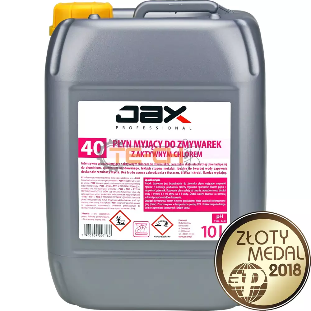 PŁYN MYJĄCY DO ZMYWAREK BISTRO Z AKTYWNYM CHLOREM JAX40 10l