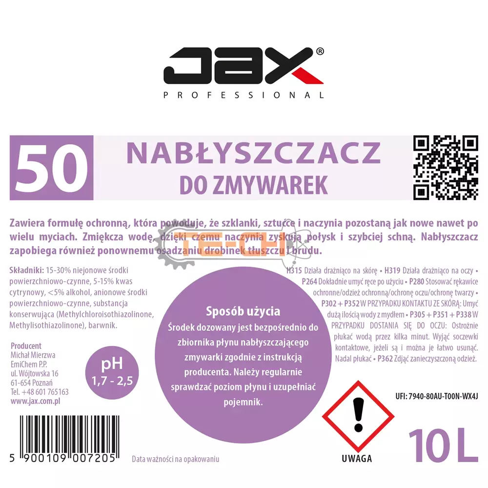 NABŁYSZCZACZ DO ZMYWAREK JAX50 10l