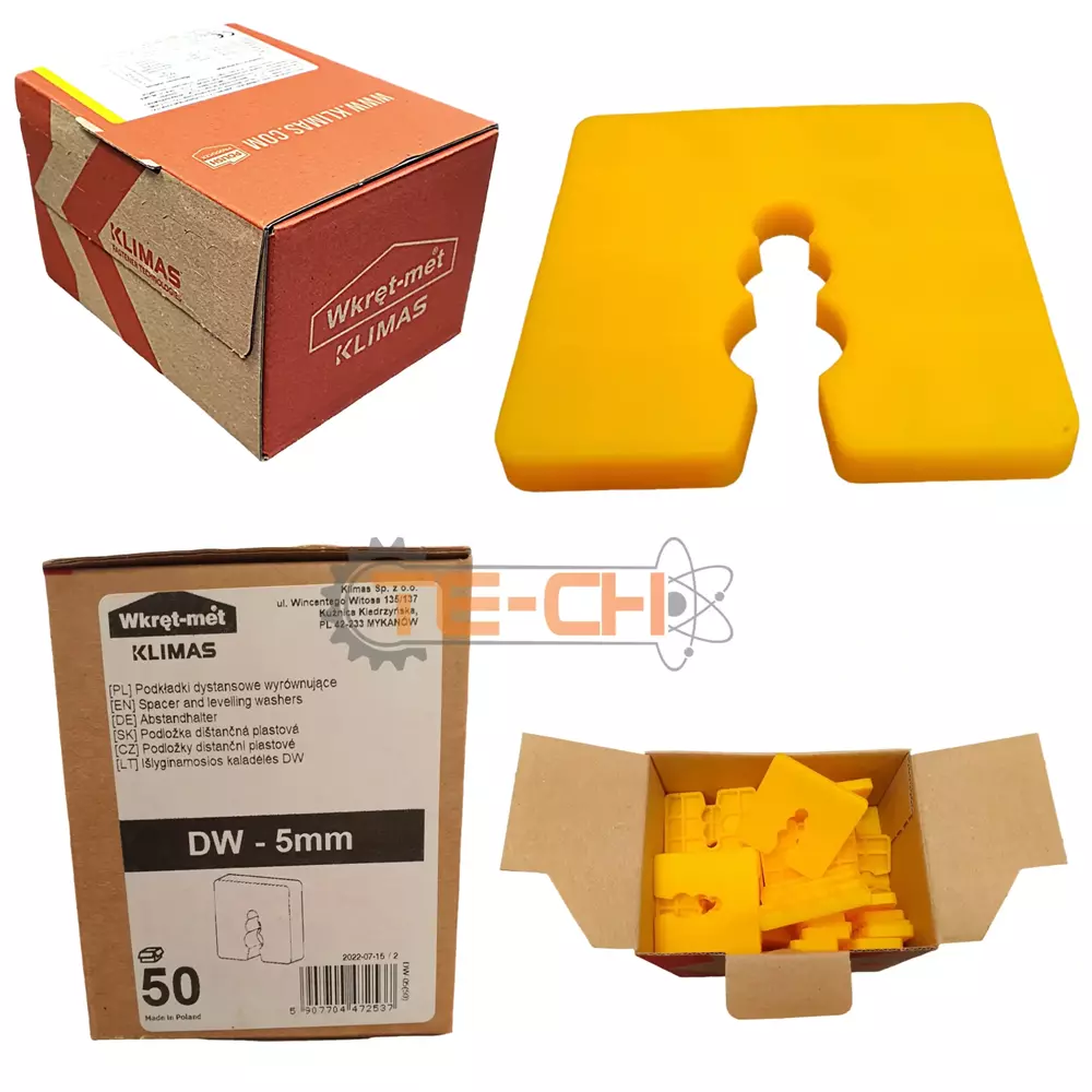 DW-05 50szt Podkładki dystansowe 50x50 żółte 5mm