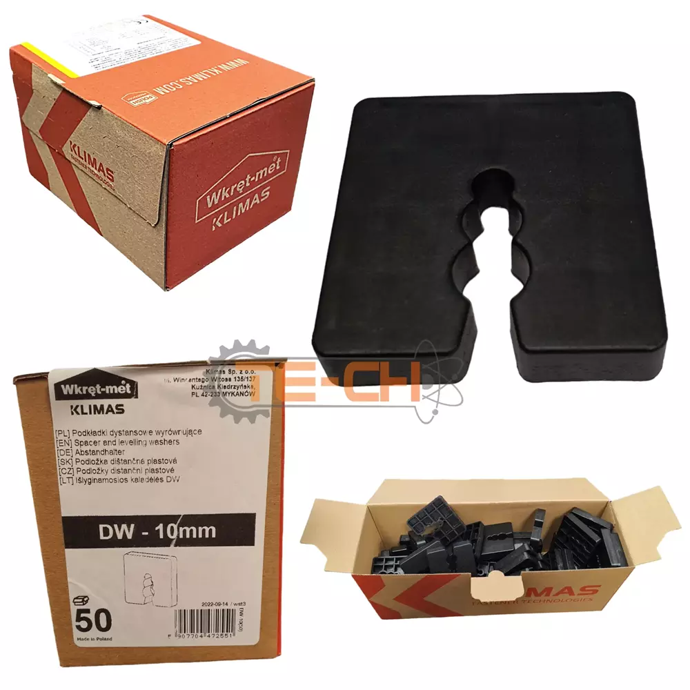 DW-10 50szt Podkładki dystansowe 50x50 czarne 10mm