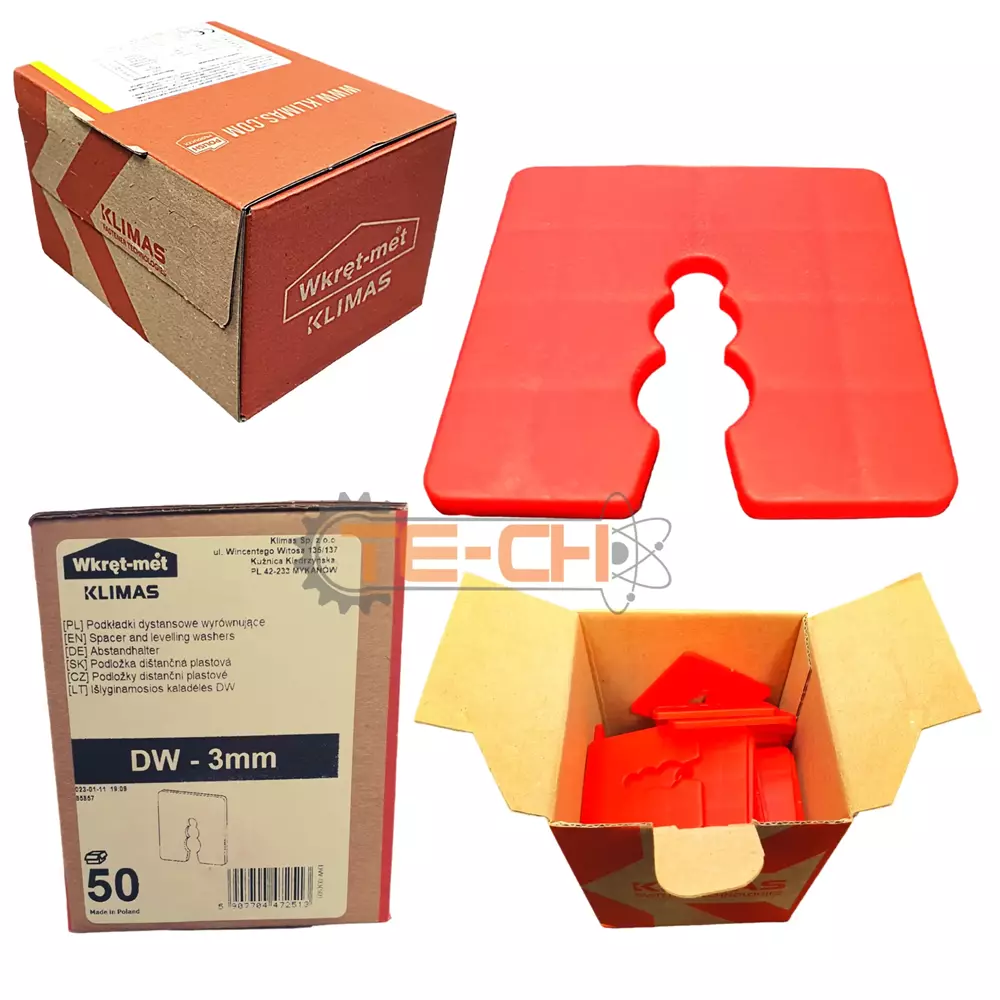 DW-03 50szt Podkładki dystansowe 50x50 czerwone 3mm