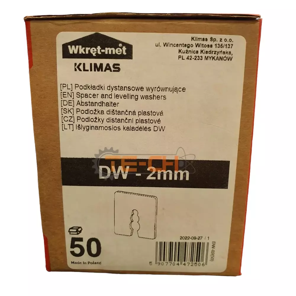 DW-02 50szt Podkładki dystansowe 50x50 brązowe 2mm