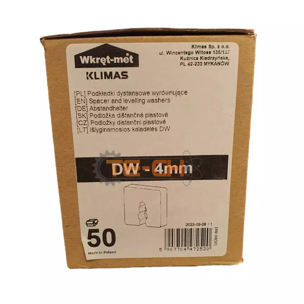 DW-04 50szt Podkładki dystansowe 50x50 zielone 4mm