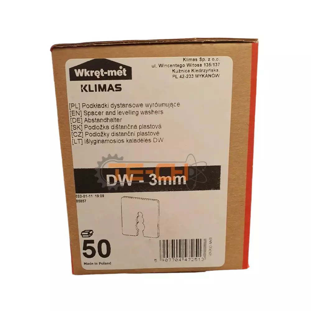 DW-03 50szt Podkładki dystansowe 50x50 czerwone 3mm