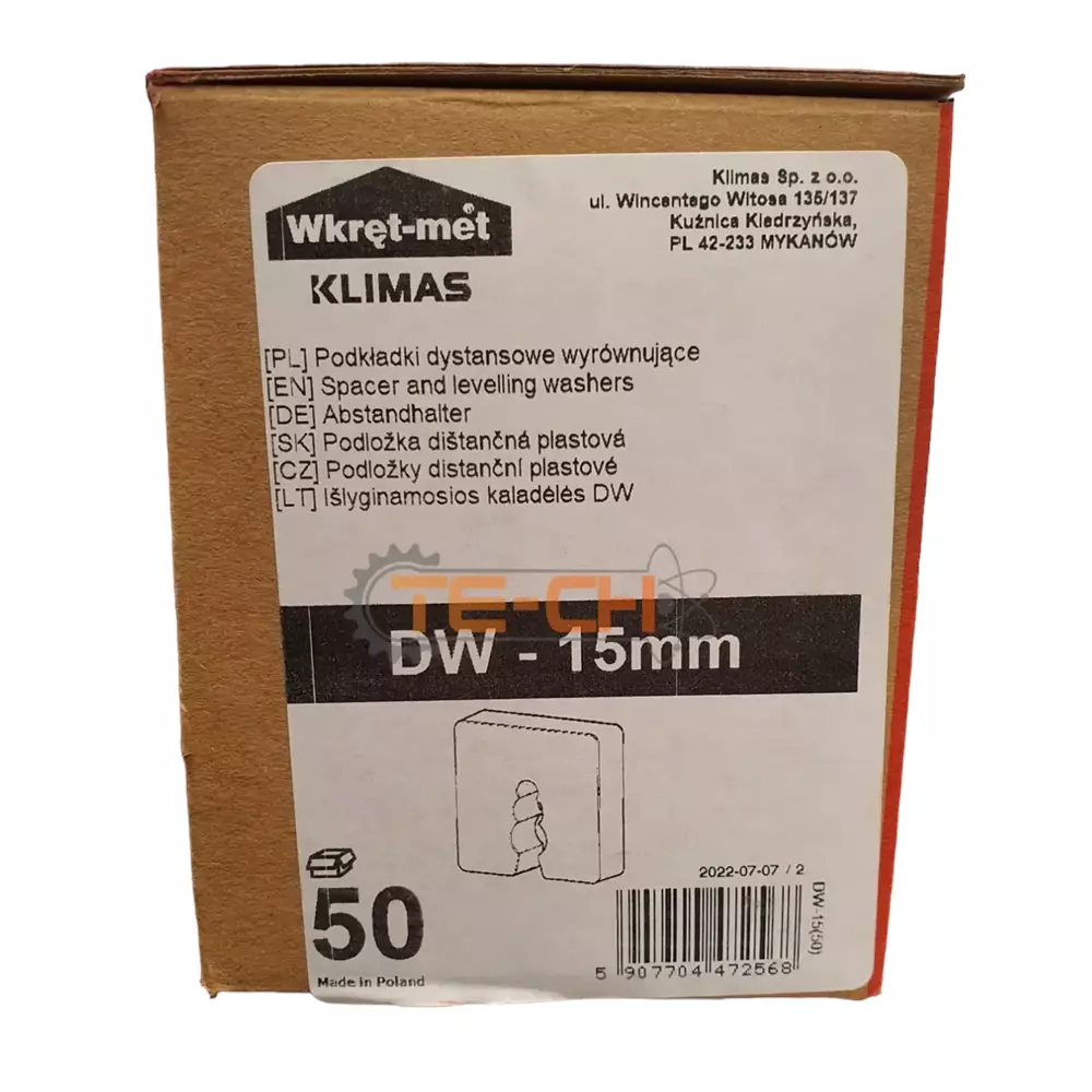 DW-15 50szt Podkładki dystansowe 50x50 białe 15mm