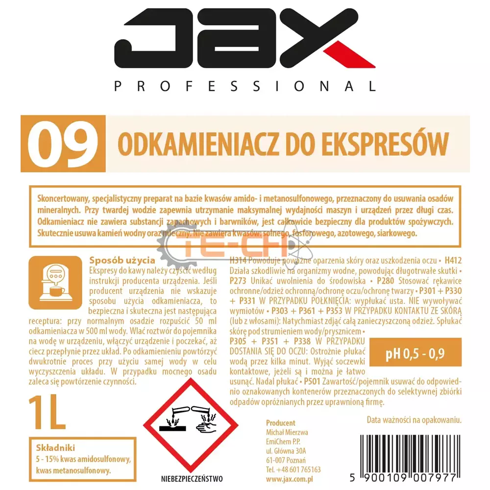 JAX09 / JAX9 1L ODKAMIENIACZ DO EKSPRESÓW JAX PROFESSIONAL 09 + ścierka mikrofazowa