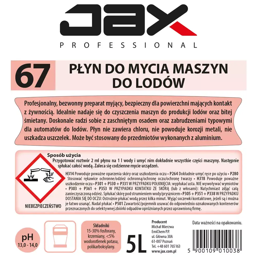 Płyn do mycia maszyn do lodów JAX67 5l x4