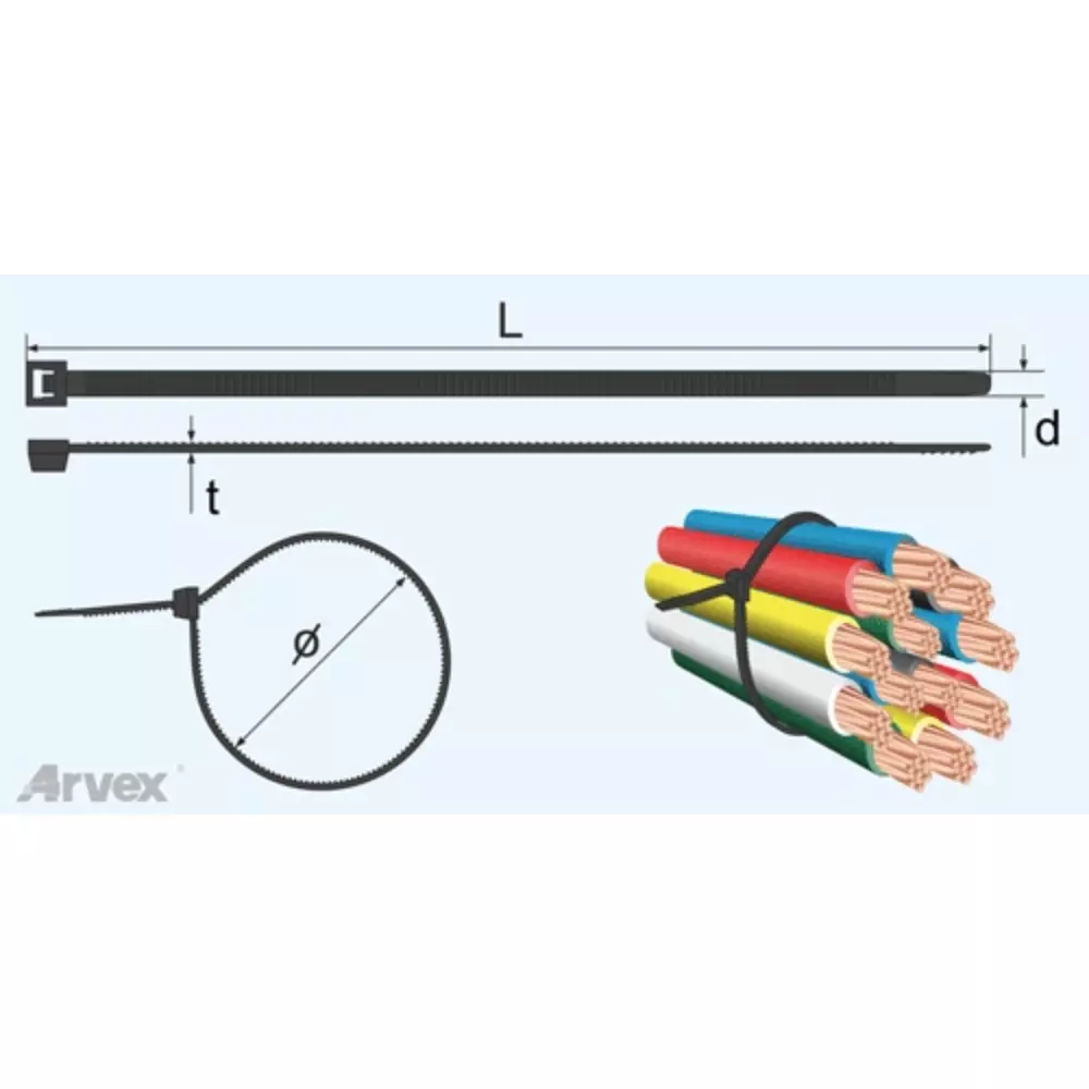 Czarna opaska kablowa 4,8x200 Arvex OKC 04. 8/200 nylonowa UV