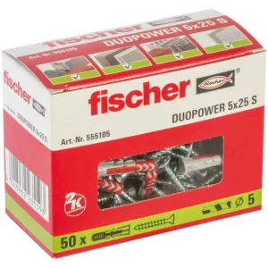 50x kołek FISHER DUOPOWER 5X25 S mocowanie uniwersalne z wkrętem 555105 - obrazek 2