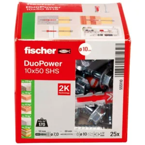 25x kołek FISHER DUOPOWER 10X50 S mocowanie uniwersalne z wkrętem 555110 - obrazek 2