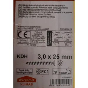 Wkręty hartowane do drewna 3x25 ZŁOTE 5kg KDH-30025 ok 6485szt - obrazek 2
