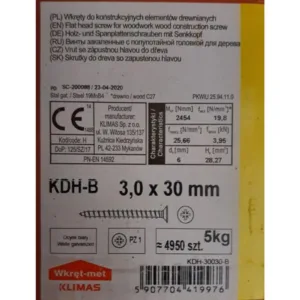 Wkręty hartowane do drewna 3x30 ZŁOTE 5kg KDH - obrazek 2
