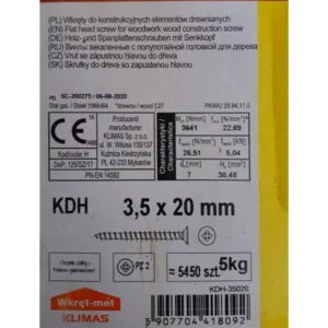 Wkręty hartowane do drewna 3,5x20 ZŁOTE 5kg KDH-35020 ok5450szt - obrazek 2